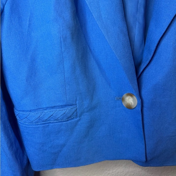 Jason Wu Womens Blue Linen Cropped Blazer Jacket Braided Trim Size Medium‎ - Picture 6 of 10